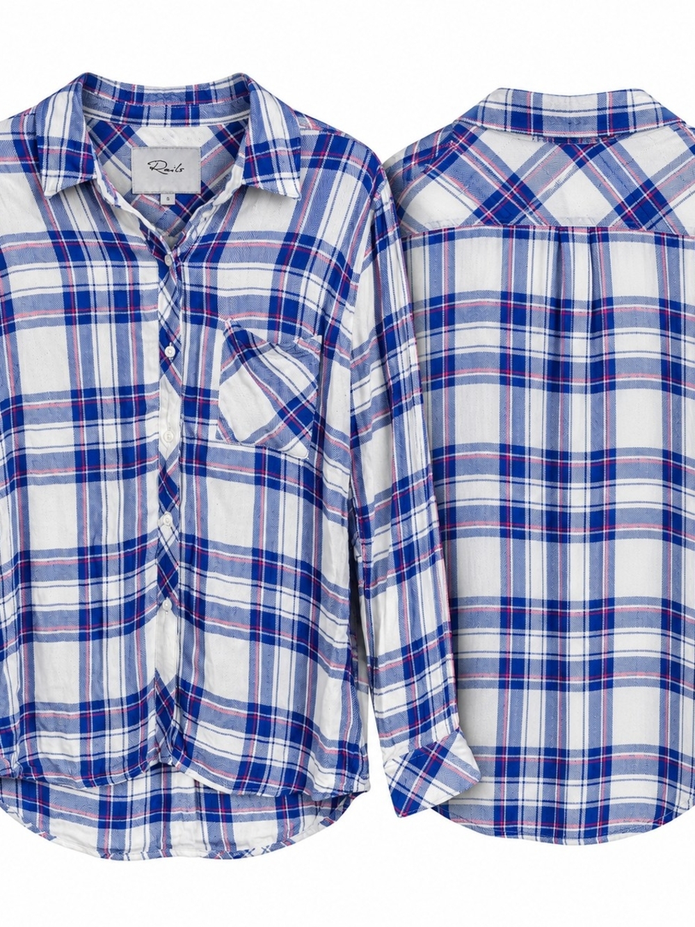 Rails Small Plaid Button Down Shirt Coastal Cowgirl Preppy Casual Blue White